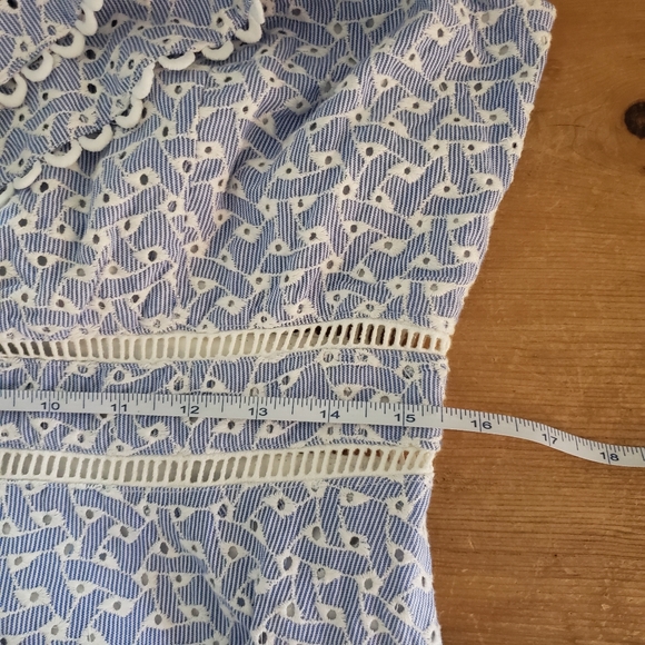 Del Lago Large NWT 100% Cotton Blue White Cap Sleeve Cottagecore Lace Midi Dress - Picture 11 of 12